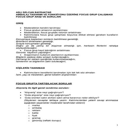 Ambalaj Tutumları Focus Grup Soruları