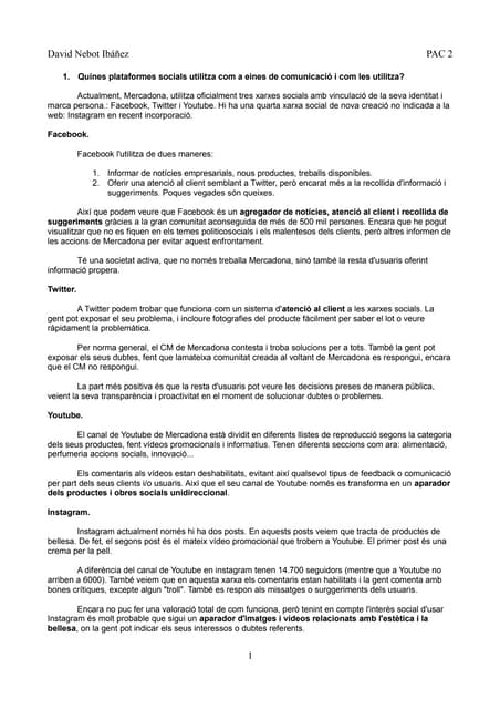 Análisi básico de redes sociales sobre Mercadona.