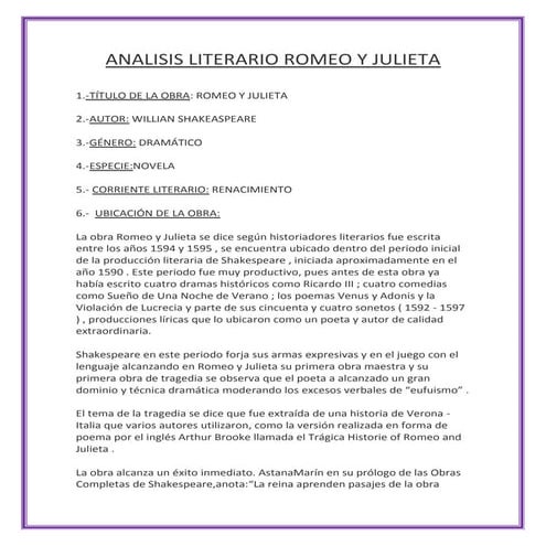 Analisis literario romeo y julieta