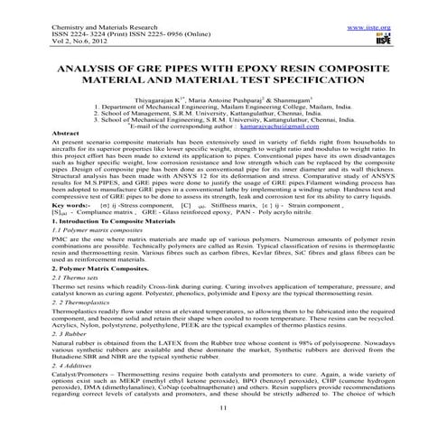 Analysis of gre pipes with epoxy resin composite material and material test s...