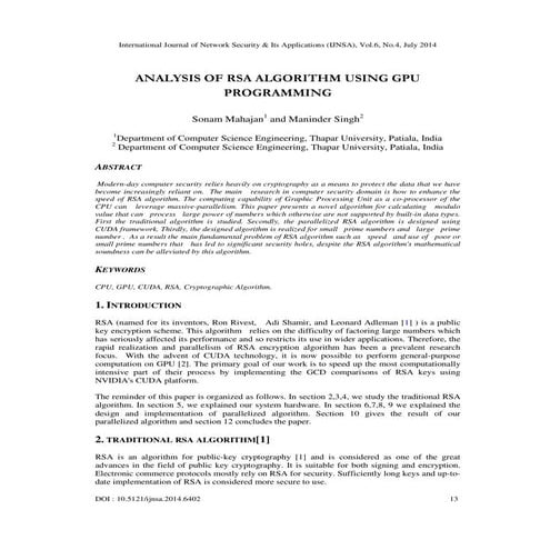 Analysis of rsa algorithm using gpu