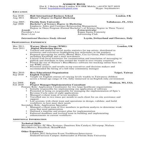 Andrew Boyd's Resume