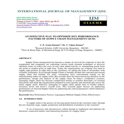 An effective way to optimize key performance factors of supply chain