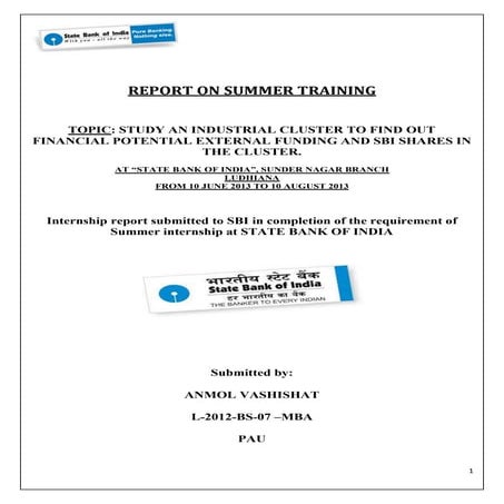 summer training in SBI about hosiery cluster in ludhiana city
