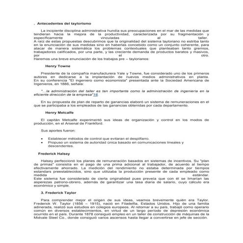 Antecedentes del taylorismo