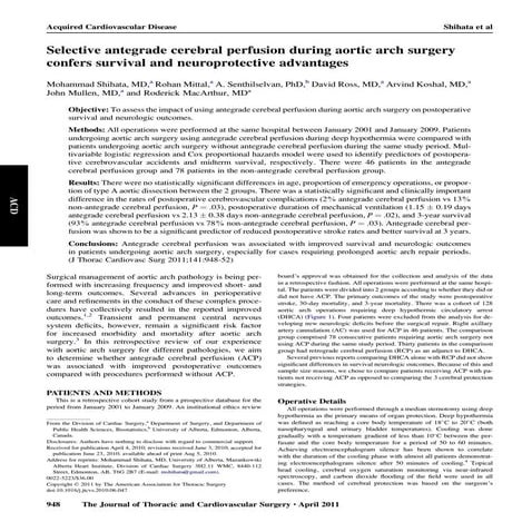 Antegrage cerebral perfusion