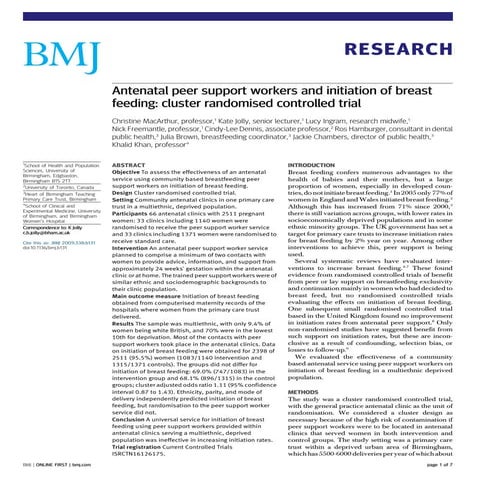 Antenatal Peer Support Workers And Initiation Of Breast Feeding Cluster Rando...