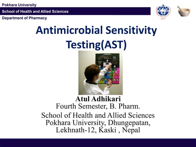 Antimicrobial sensitivity testing (AST)