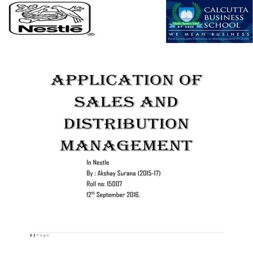 NESTLE-Application of sales and distribution management 