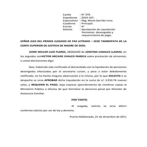 Aprobacion de liquidacion y requerimiento