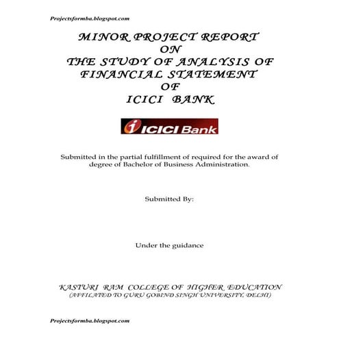 A project report on analysis of financial statement of  icici bank