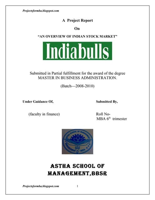 A project report on overview of indian stock market
