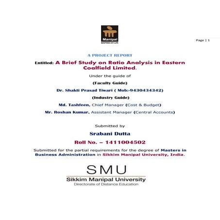 A project report on ratio analysis 2016