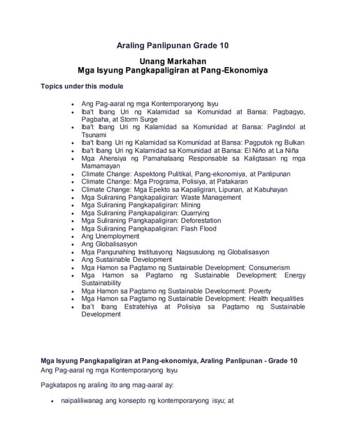 Araling panlipunan grade 10 q1