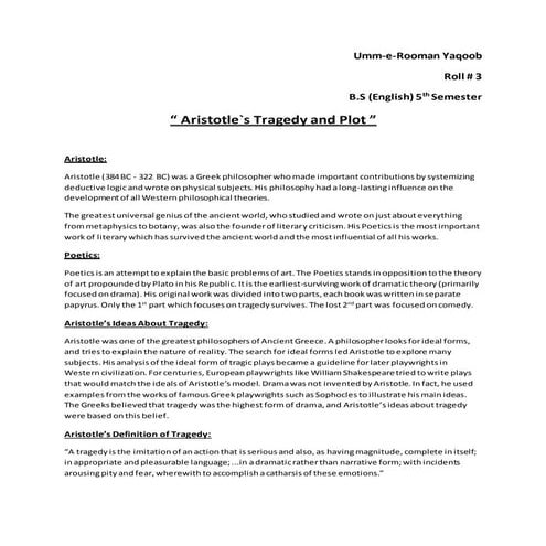 Aristotle Tragedy and plot