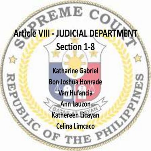 Article viii   judicial department Sections 1 to 8