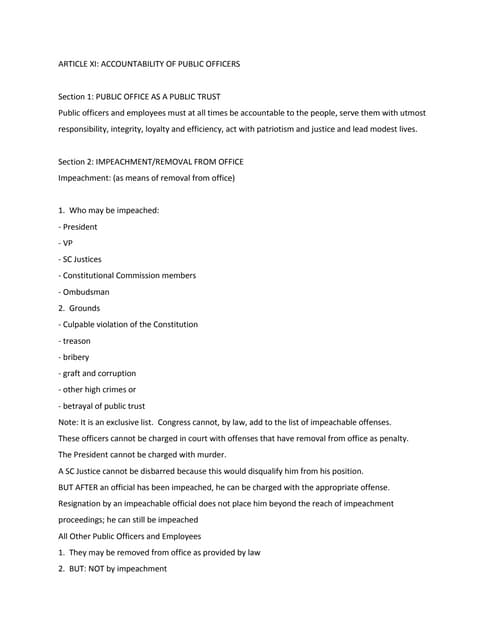 Article XI accountability of public officers