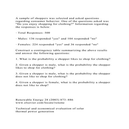 A sample of shoppers was selected and asked questions regarding co.docx