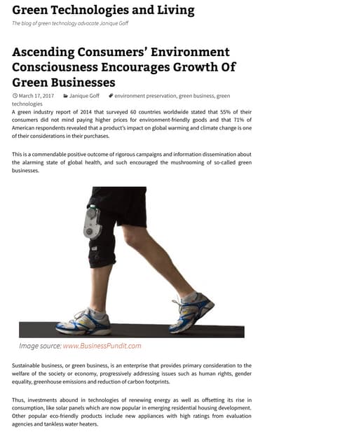 Ascending Consumers’ Environment Consciousness Encourages Growth Of Green Bus...