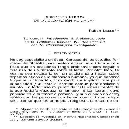 Aspectos eticos de la clonacion