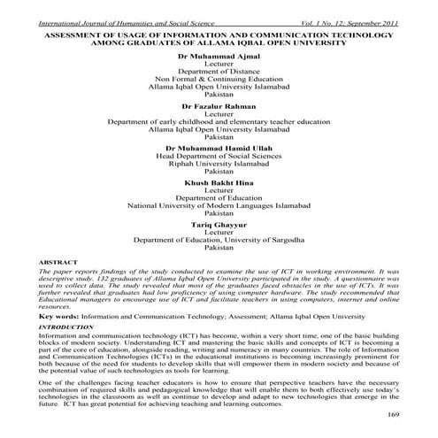 Assessment of usage of information and communication technology among graduat...