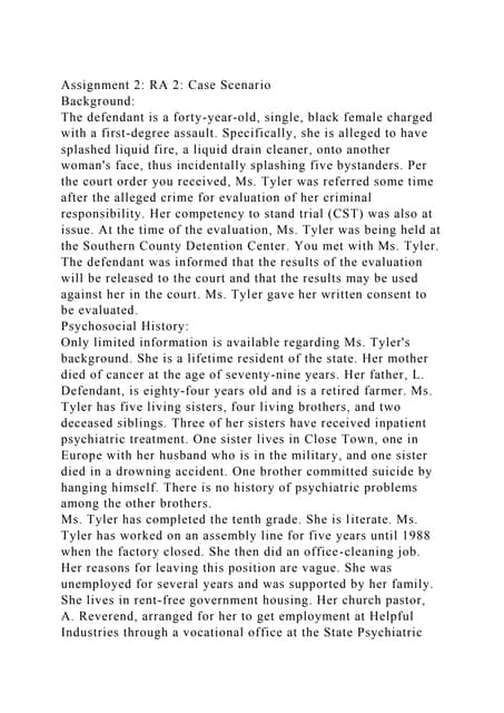 Assignment 2 RA 2 Case ScenarioBackgroundThe defendant is a f.docx