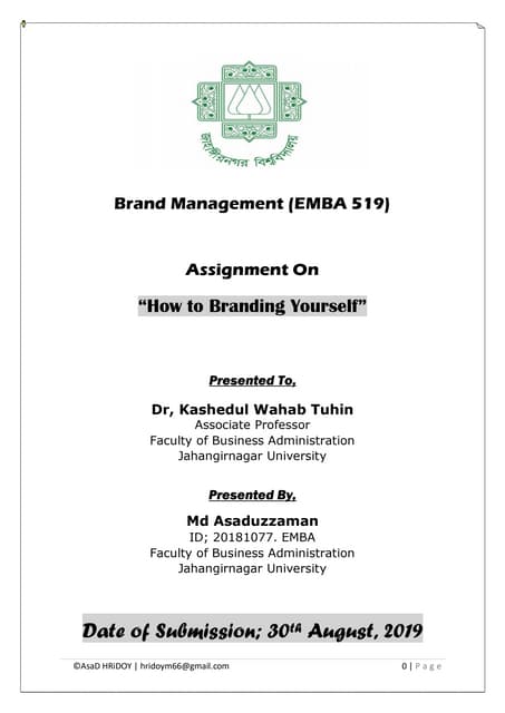 Assignment; branding yourself