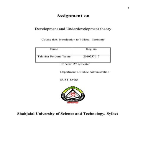 Assignment on development and undevelopment theory