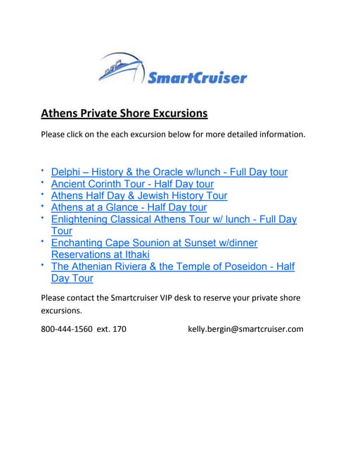 Shore Excursions Europe A-H