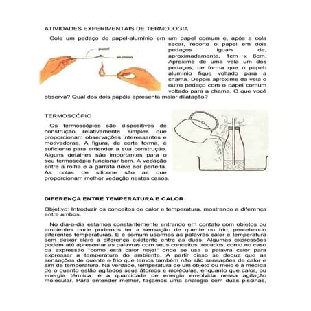 Atividades experimentais de termologia
