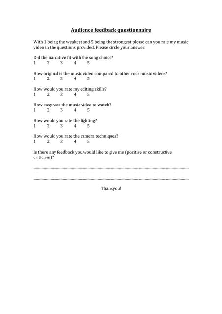 Audience feedback questionnaire