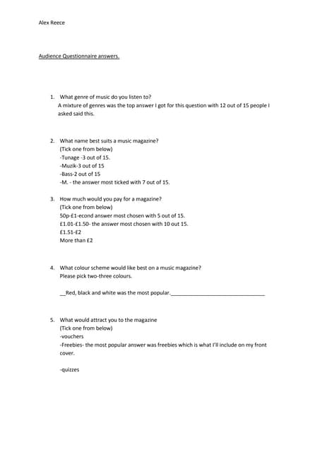 Audience questionnaire