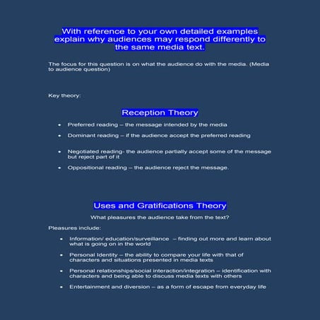 Why audiences may respond differently to the same media text for AS Media