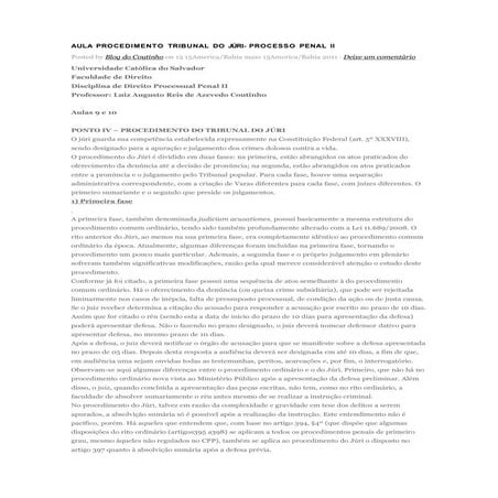 Aula procedimento tribunal do júri