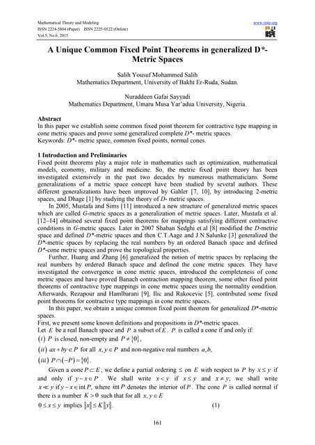 A unique common fixed point theorems in generalized d