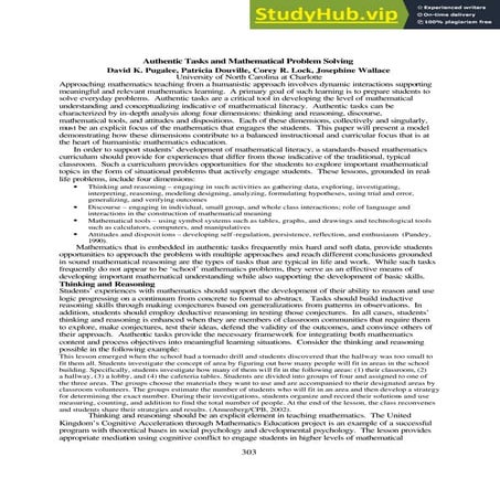 Authentic Tasks And Mathematical Problem Solving