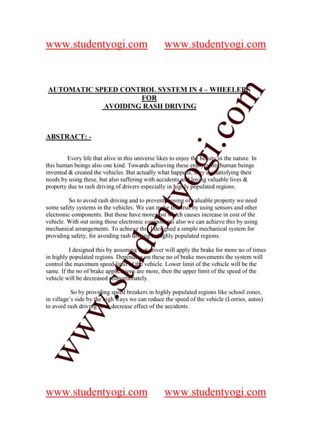 Automatic Speed Control System Paper Presentation
