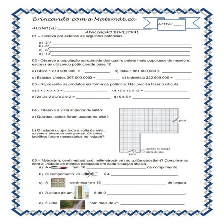 Avaliação   6° ano - 2° b - 2011