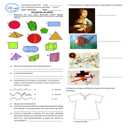Avaliação bimestral de artes 1º bimestre 2015