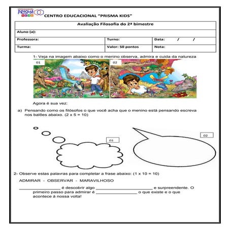Avaliação de filosofia   1º ano