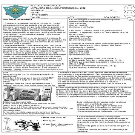 Avaliação de portugues 7º ano magali