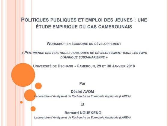 [Workshop en économie de développement:"Pertinence des politiques publiques de développement dans les pays d'Afrique subsaharienne" ]