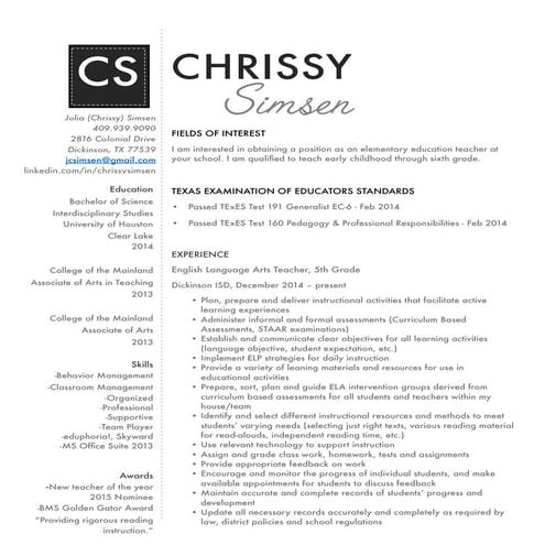 Chrissy Simsen Resume 
