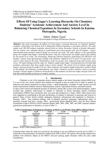 Effects Of Using Gagne’s Learning Hierarchy On Chemistry Students’ Academic A...