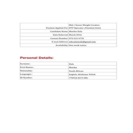 Monika Dulz CV March 2016