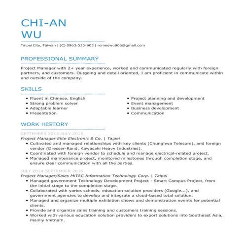 Chi-An Wu Resume