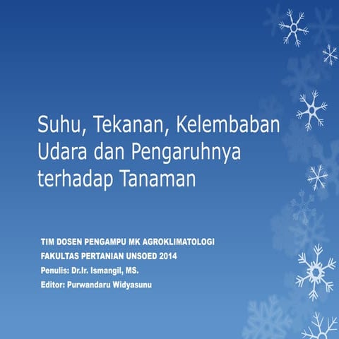 Bab 4. suhu, tekanan, kelembaban udara dan pengaruhnya thd tanaman