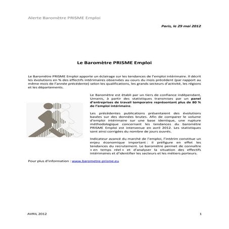 Baromètre PRISME Emploi - Avril 2012