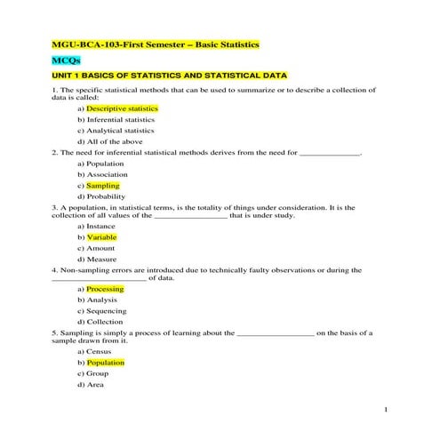 Bca business statistics