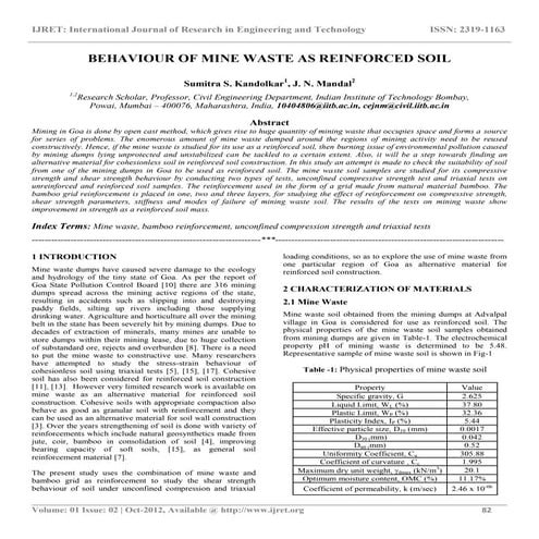 Behaviour of mine waste as reinforced soil